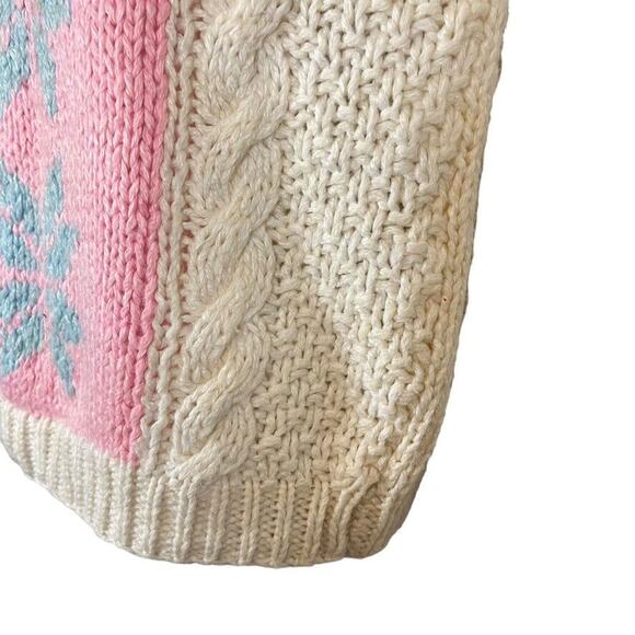 Exclusive Imports Hand Knit Womens Vintage Pink Blue Chunky Cable Knit Sweater S - Picture 9 of 16